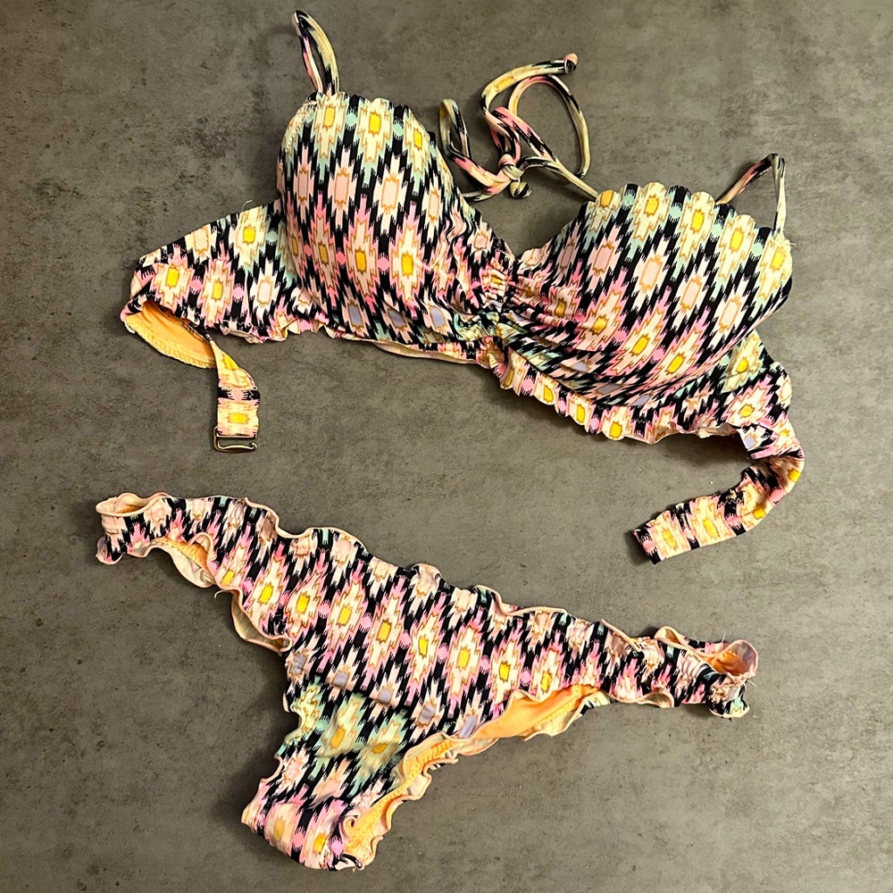Victoria’s Secret 2 Piece Bathing Suit-Multicolor Pattern-Bottoms S/ Top 32C